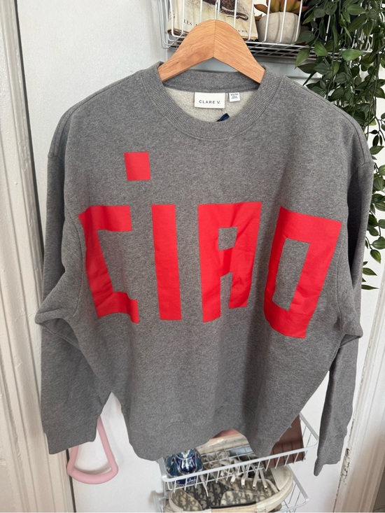 Clare V Sweaters - Clare V. women’s  Gray Sweatshirt with Red 'CIAO' Graphic